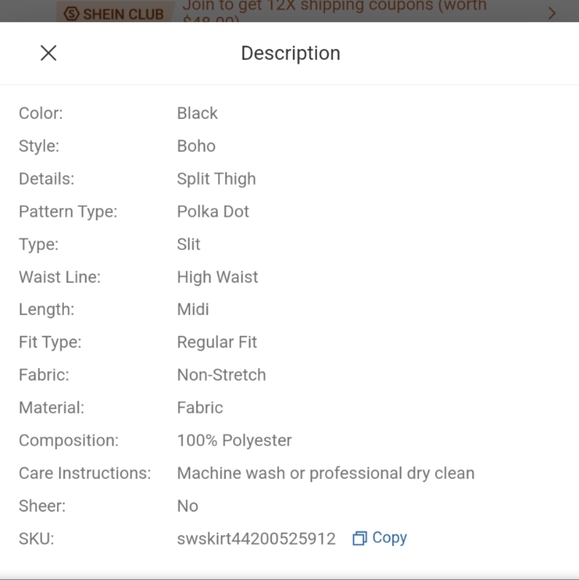 EUC Shein women's polka dot slit midi A-line skirt, black, S (EU 36/US 4) - Picture 9 of 10